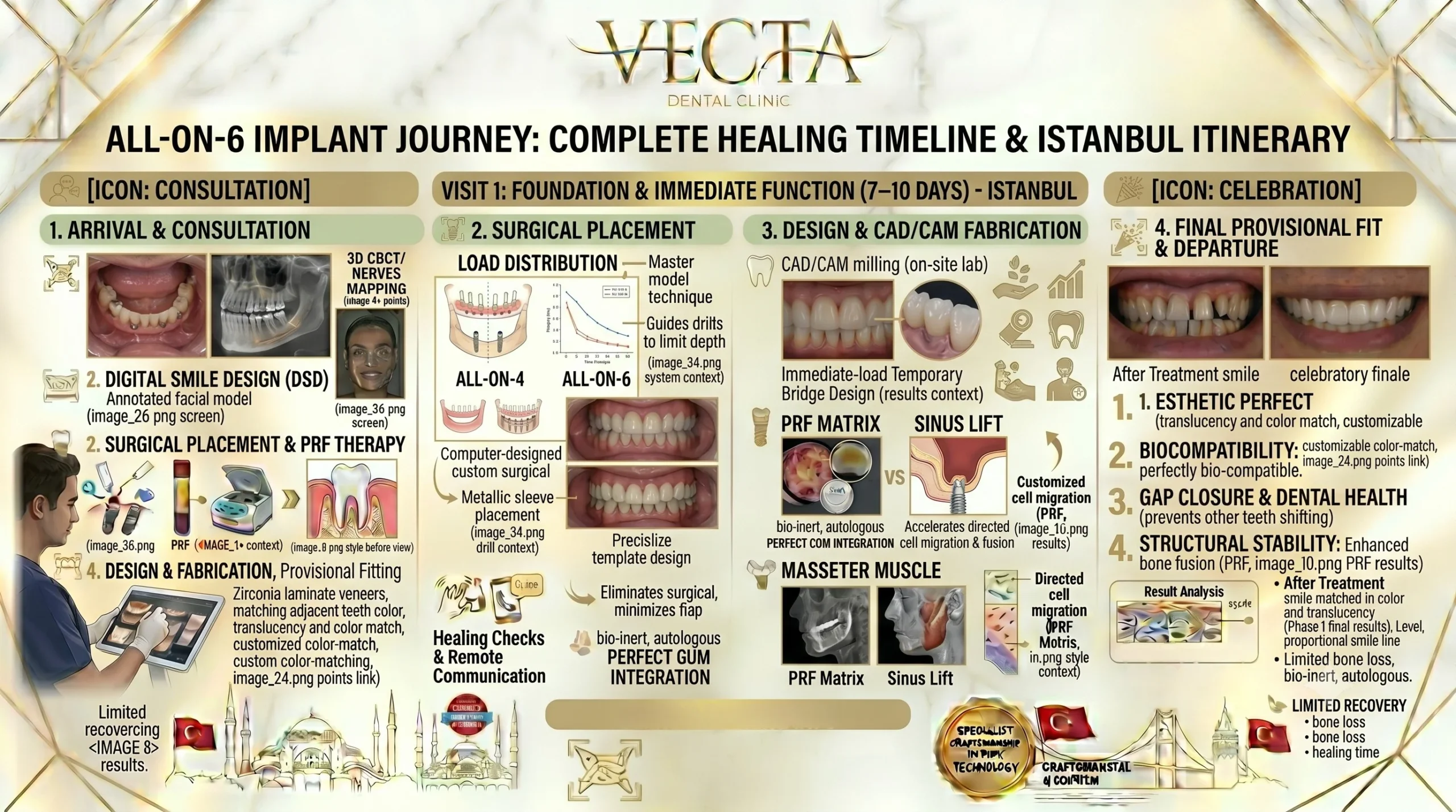 Step-by-step full arch dental implants restoration and healing timeline