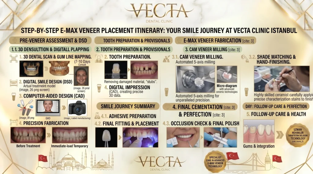 Step-by-step minimal prep tooth structure preparation and veneer bonding timeline