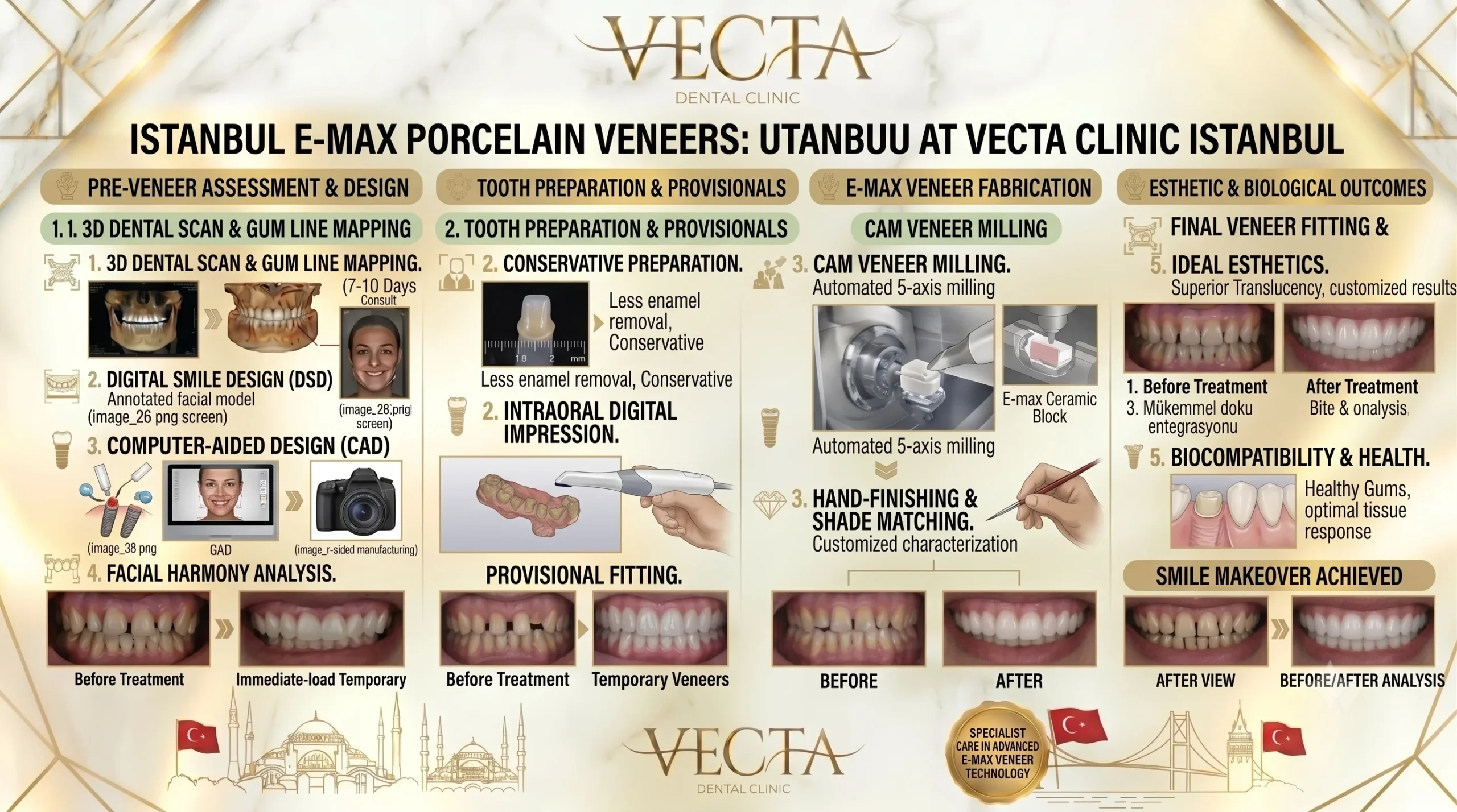 Premium E-Max porcelain veneers treatment at Vecta Dental Clinic Istanbul
