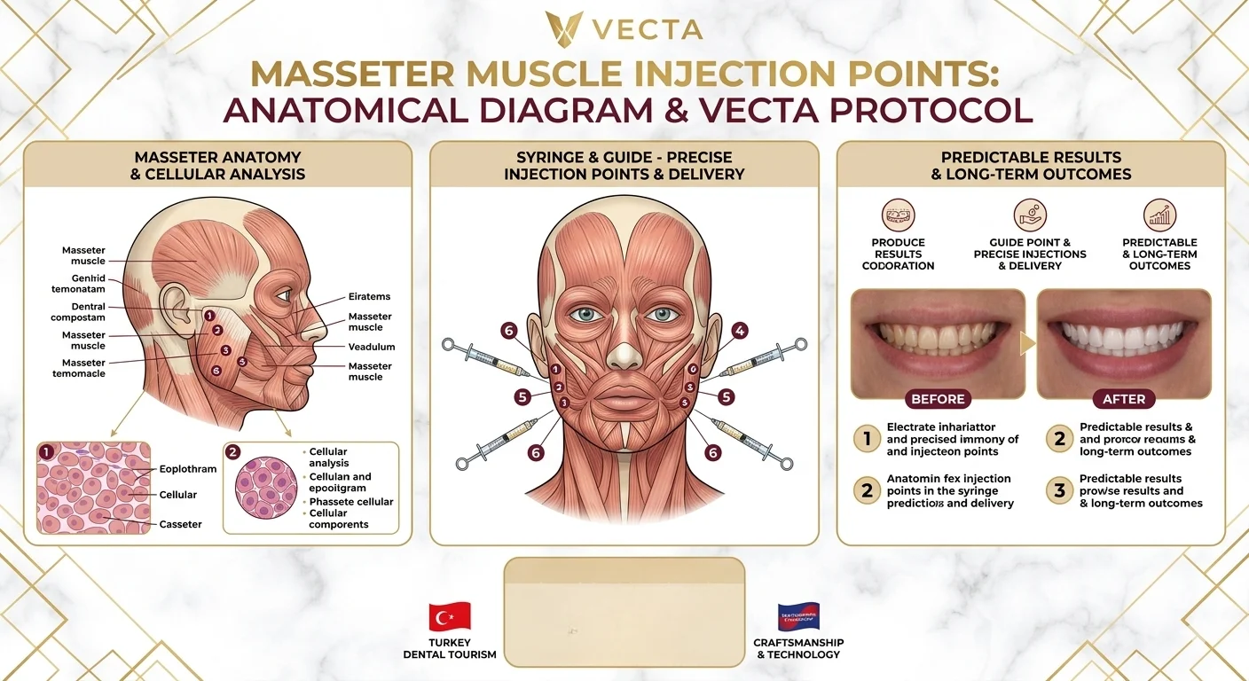 Anatomical diagram showing accurate botox injection points on the masseter muscle